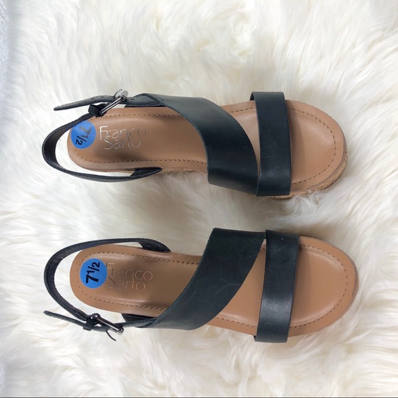 Franco Sarto Black Leather Wedge Sandals Size 7.5 - Picture 3 of 7